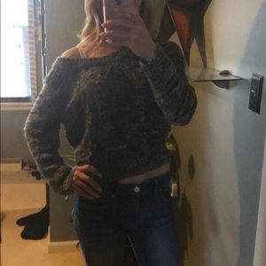 Cropped, off shoulder sweater.